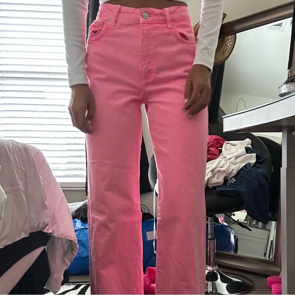 Zara Pink Wide Leg Jeans